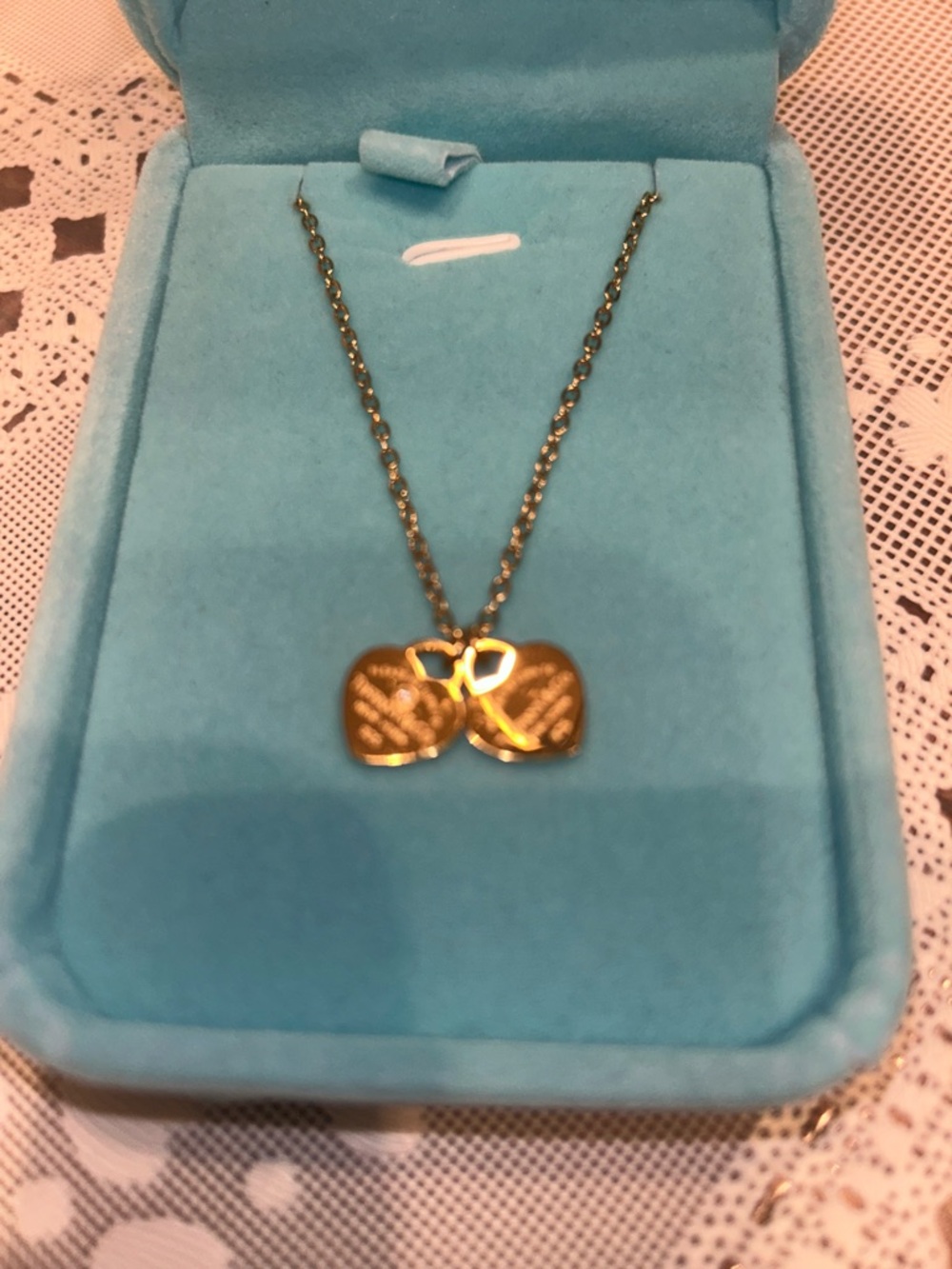 Tiffany & Co. Gold Double Charm Necklace with diamond accent - Picture 2 of 3